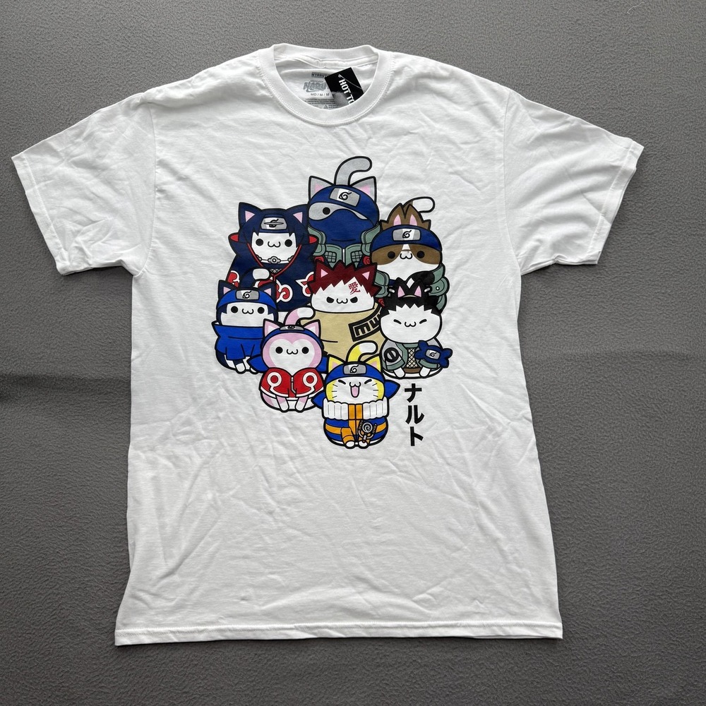 Hot‎ Topic Shirt Mens Medium White Naruto Nyanruto Cat Group Graphic Tee Tagless